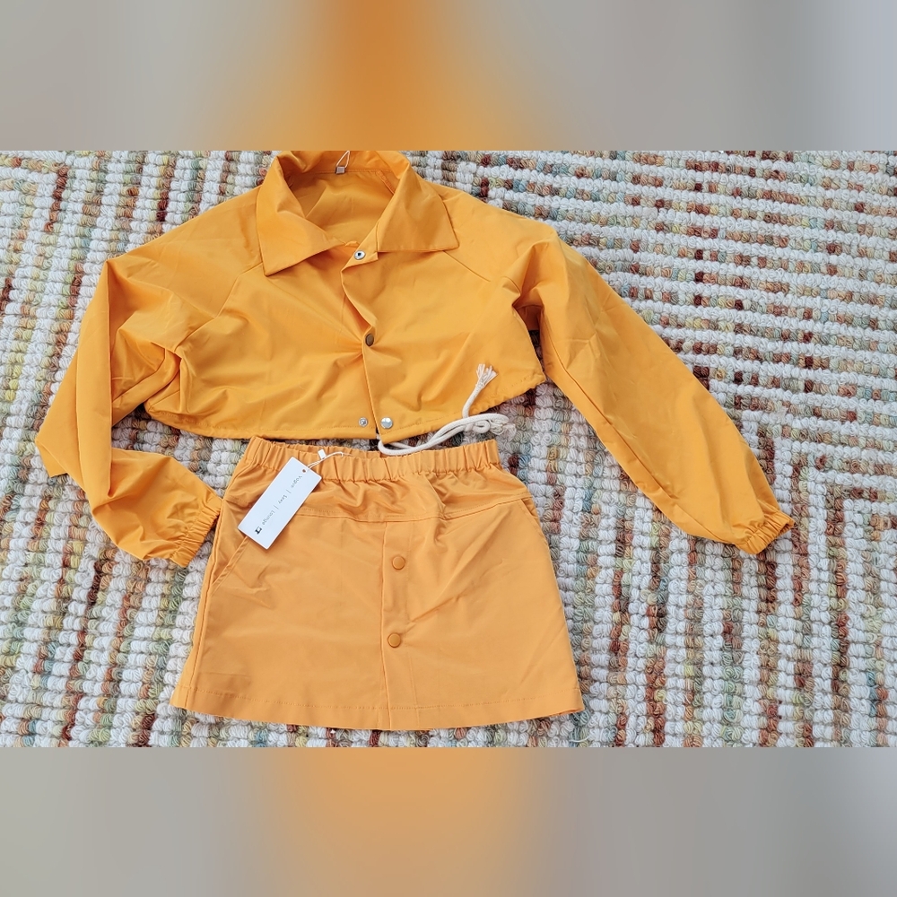 Orange Cropped Jacket and Skirt Set